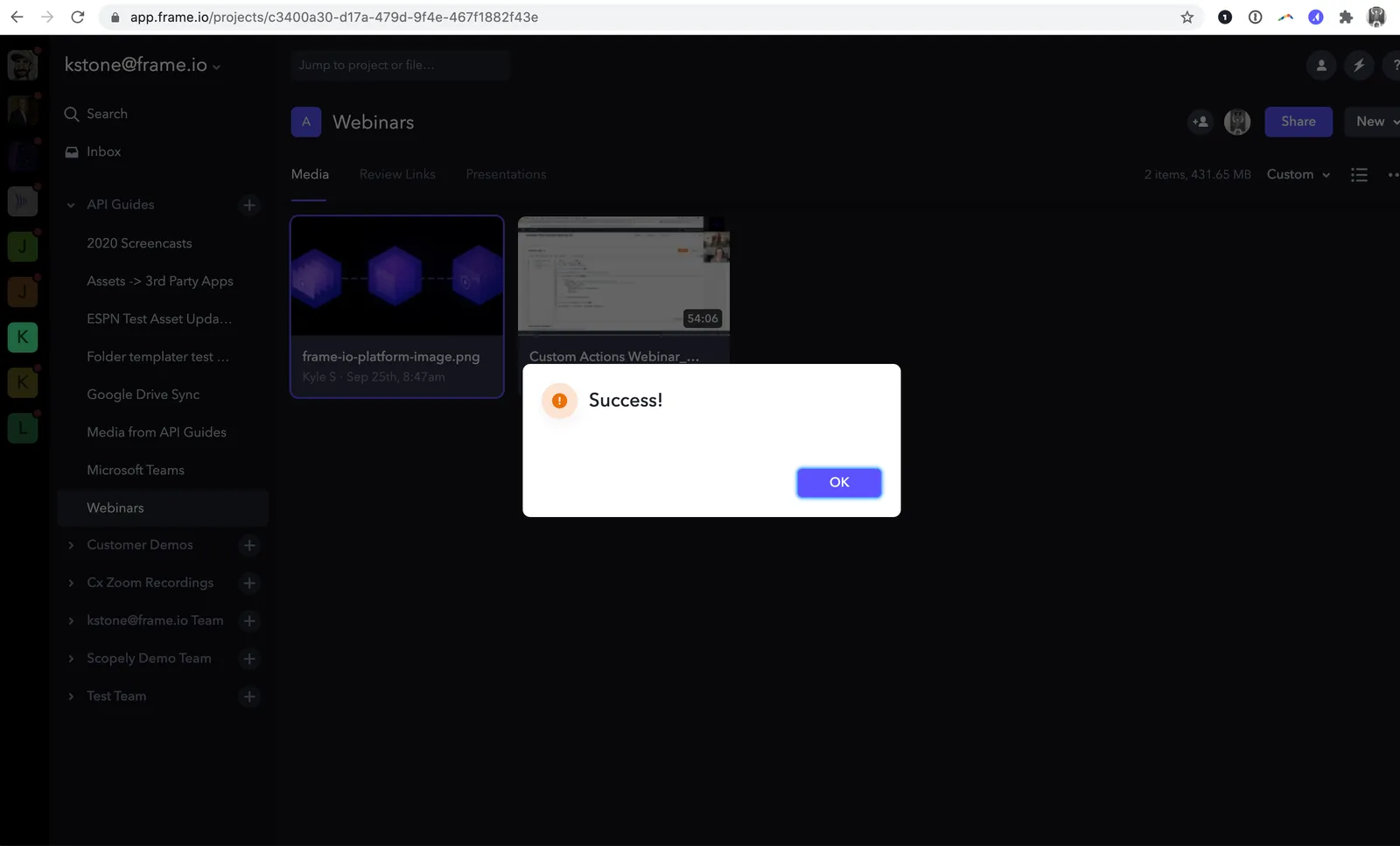 Custom Action Success Message